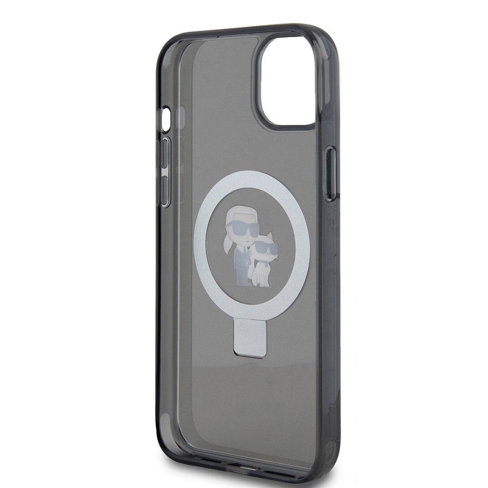 Hülle für Apple iPhone 15 Plus, Karl Lagerfeld, Ringstand Karl & Choupette, Schwarz