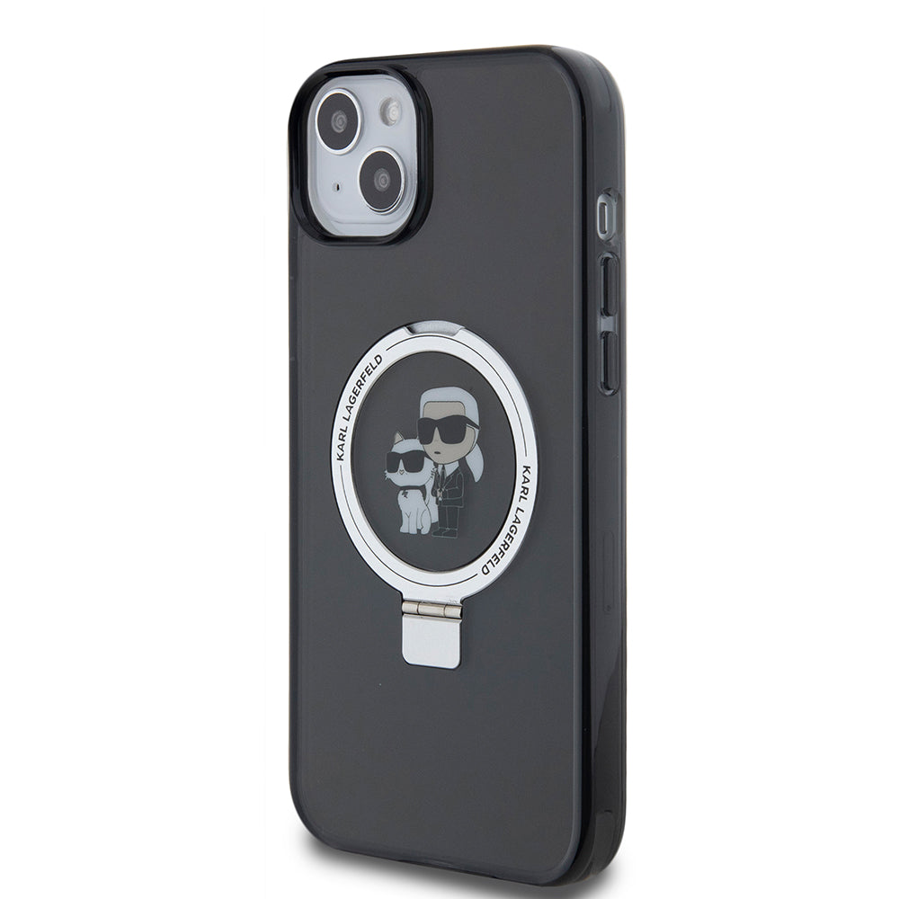 Hülle für Apple iPhone 15 Plus, Karl Lagerfeld, Ringstand Karl & Choupette, Schwarz