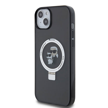 Hülle für Apple iPhone 15 Plus, Karl Lagerfeld, Ringstand Karl & Choupette, Schwarz