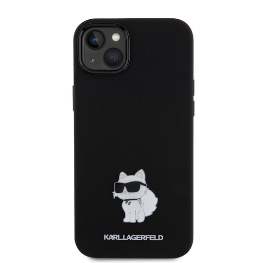 Hülle für Apple iPhone 15 Plus, Karl Lagerfeld, Silicone Choupette Metal, Schwarz
