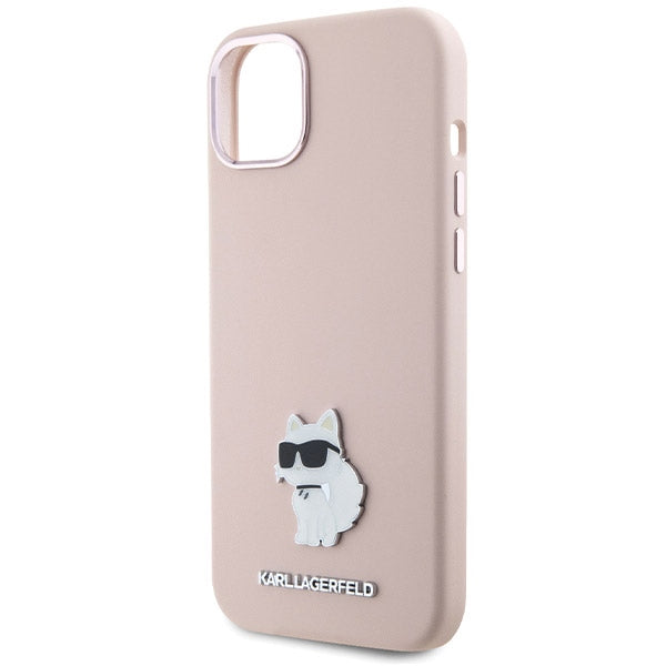Hülle für Apple iPhone 15 Plus, Karl Lagerfeld, Silicone Choupette Metal, Rosa