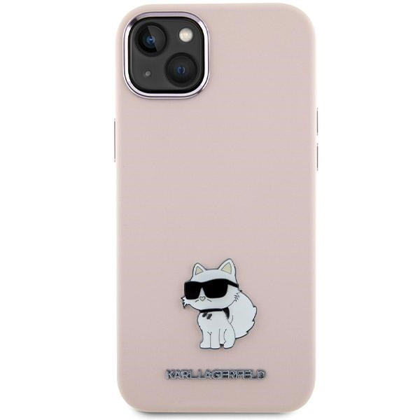 Hülle für Apple iPhone 15 Plus, Karl Lagerfeld, Silicone Choupette Metal, Rosa