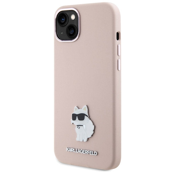 Hülle für Apple iPhone 15 Plus, Karl Lagerfeld, Silicone Choupette Metal, Rosa