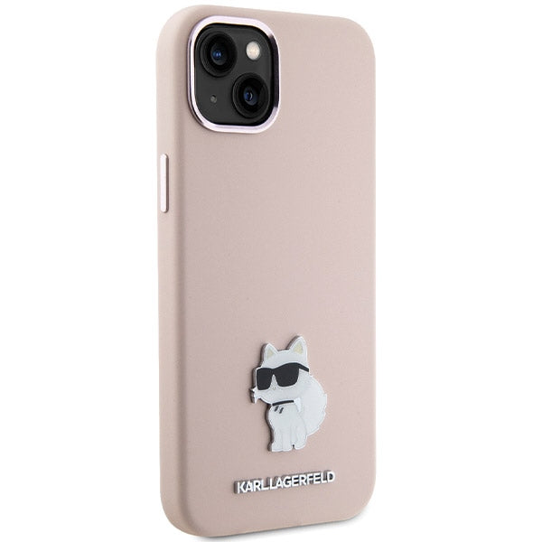 Hülle für Apple iPhone 15 Plus, Karl Lagerfeld, Silicone Choupette Metal, Rosa