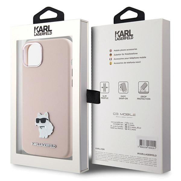 Hülle für Apple iPhone 15 Plus, Karl Lagerfeld, Silicone Choupette Metal, Rosa