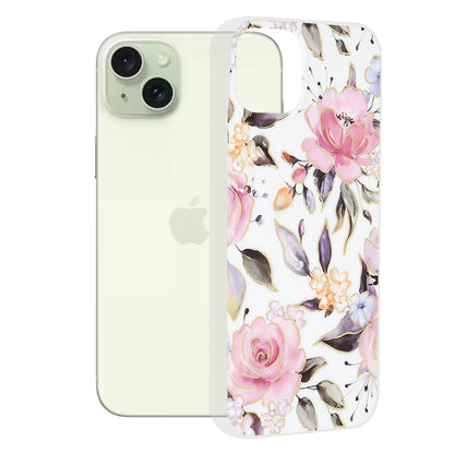 Hülle für Apple iPhone 15 Plus, Techsuit, Marble, Weiß