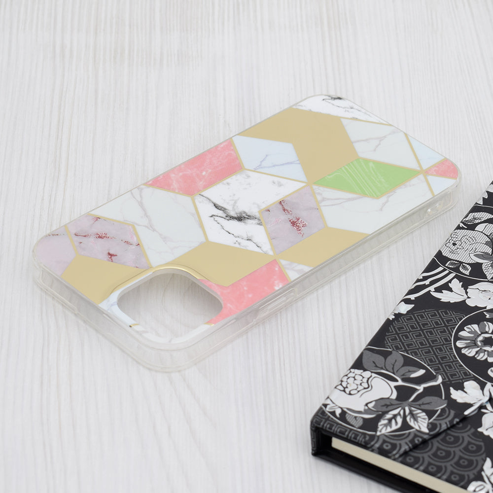 Hülle für Apple iPhone 15 Plus, Techsuit, Marble, Lila