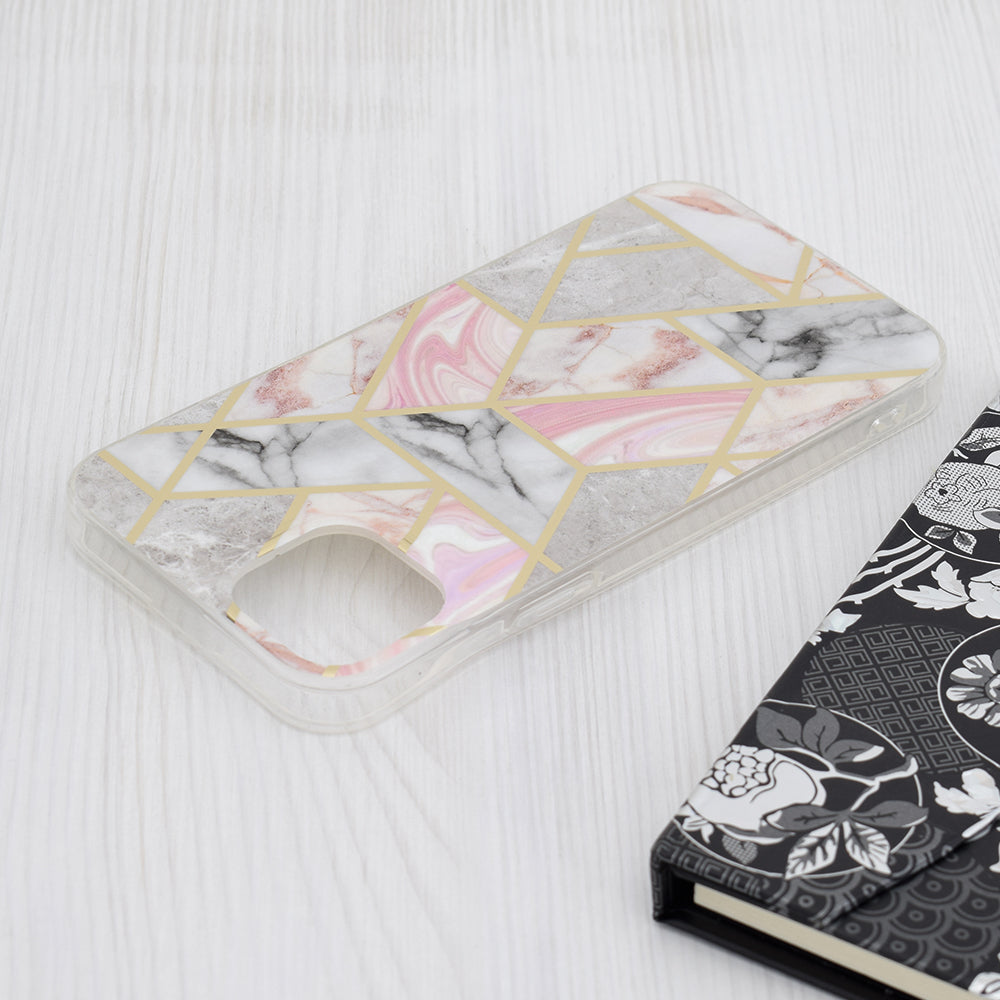 Hülle für Apple iPhone 15 Plus, Techsuit, Marble, Rosa