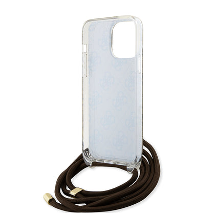 Hülle für Apple iPhone 15 Pro, Guess, Crossbody Cord 4G Print, Braun