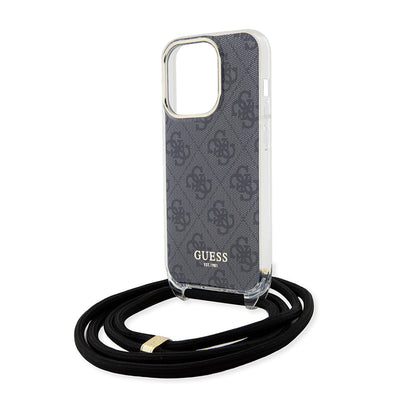 Hülle für Apple iPhone 15 Pro, Guess, Crossbody Cord 4G Print, Schwarz