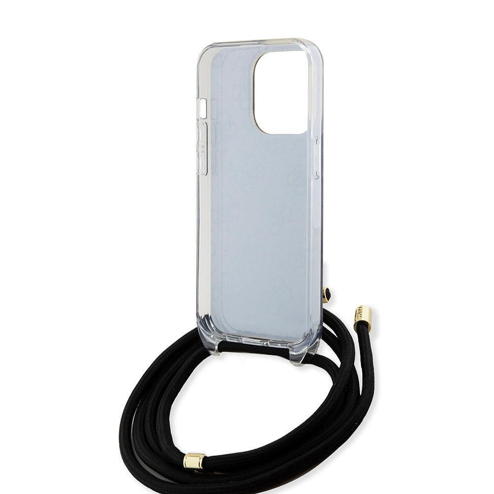 Hülle für Apple iPhone 15 Pro, Guess, Crossbody Cord 4G Print, Schwarz