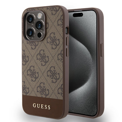 Hülle für Apple iPhone 15 Pro, Guess, 4G Stripe, Braun