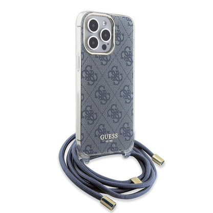 Hülle für Apple iPhone 15 Pro, Guess, Crossbody Cord 4G Print, Blau