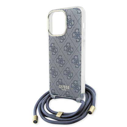 Hülle für Apple iPhone 15 Pro, Guess, Crossbody Cord 4G Print, Blau