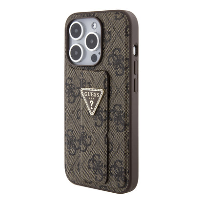 Case for Apple iPhone 15 Pro, Guess, Grip Stand 4G Triangle Strass, Brown