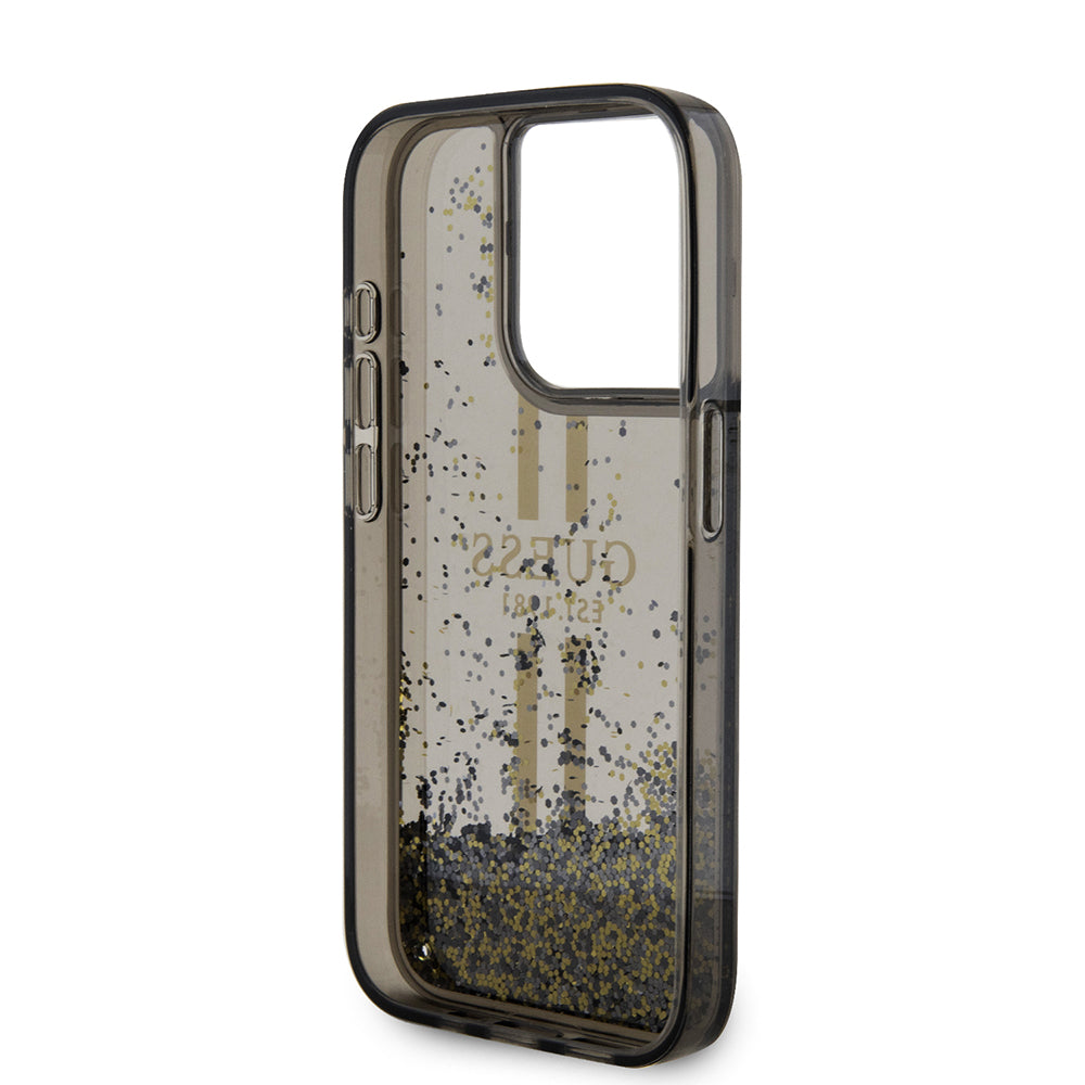 Hülle für Apple iPhone 15 Pro, Guess, Liquid Glitter Gold Stripe, Schwarz