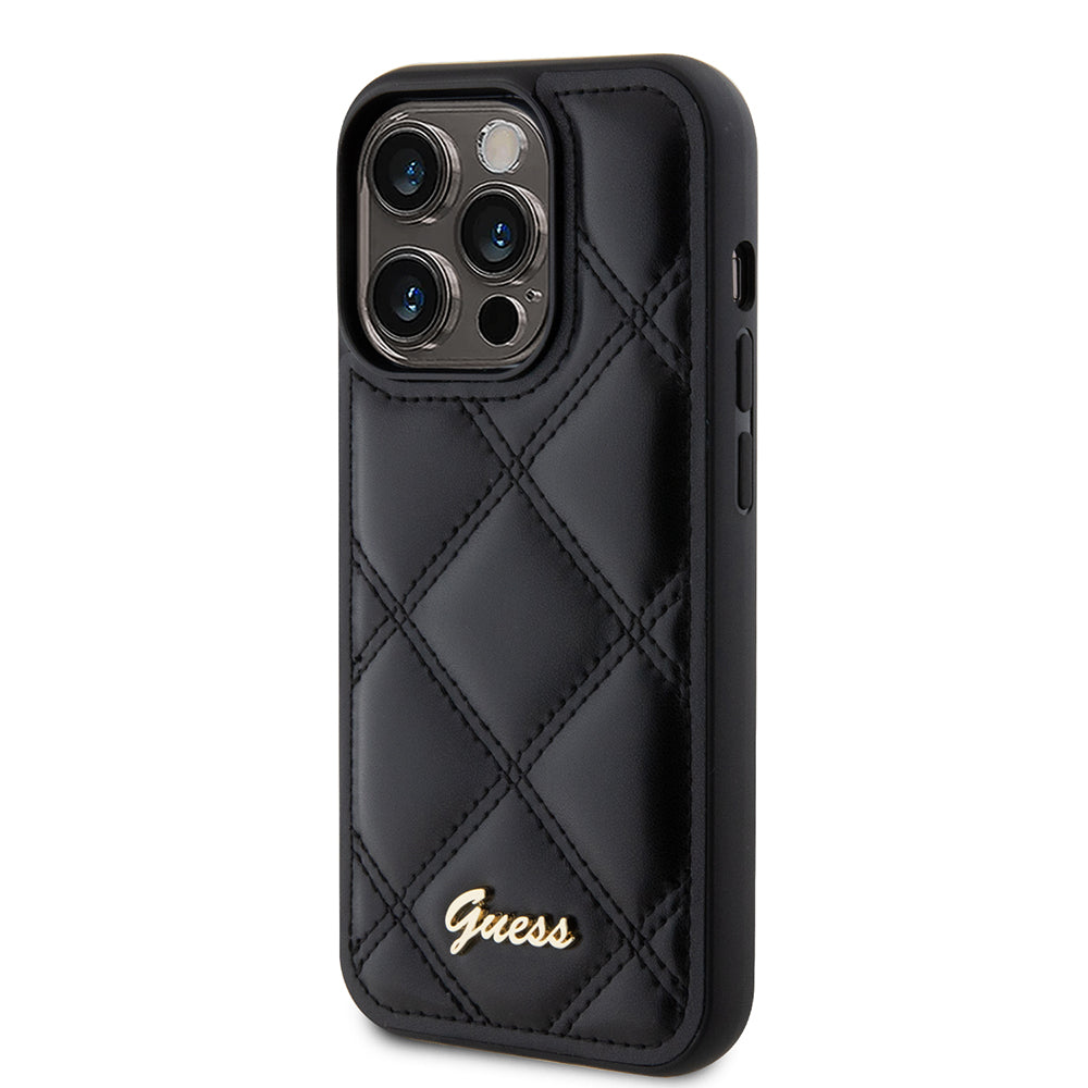 Case for Apple iPhone 15 Pro, Guess, Quilted Metal Logo, Black