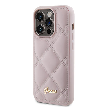 Hülle für Apple iPhone 15 Pro, Guess, Quilted Metal Logo, Rosa