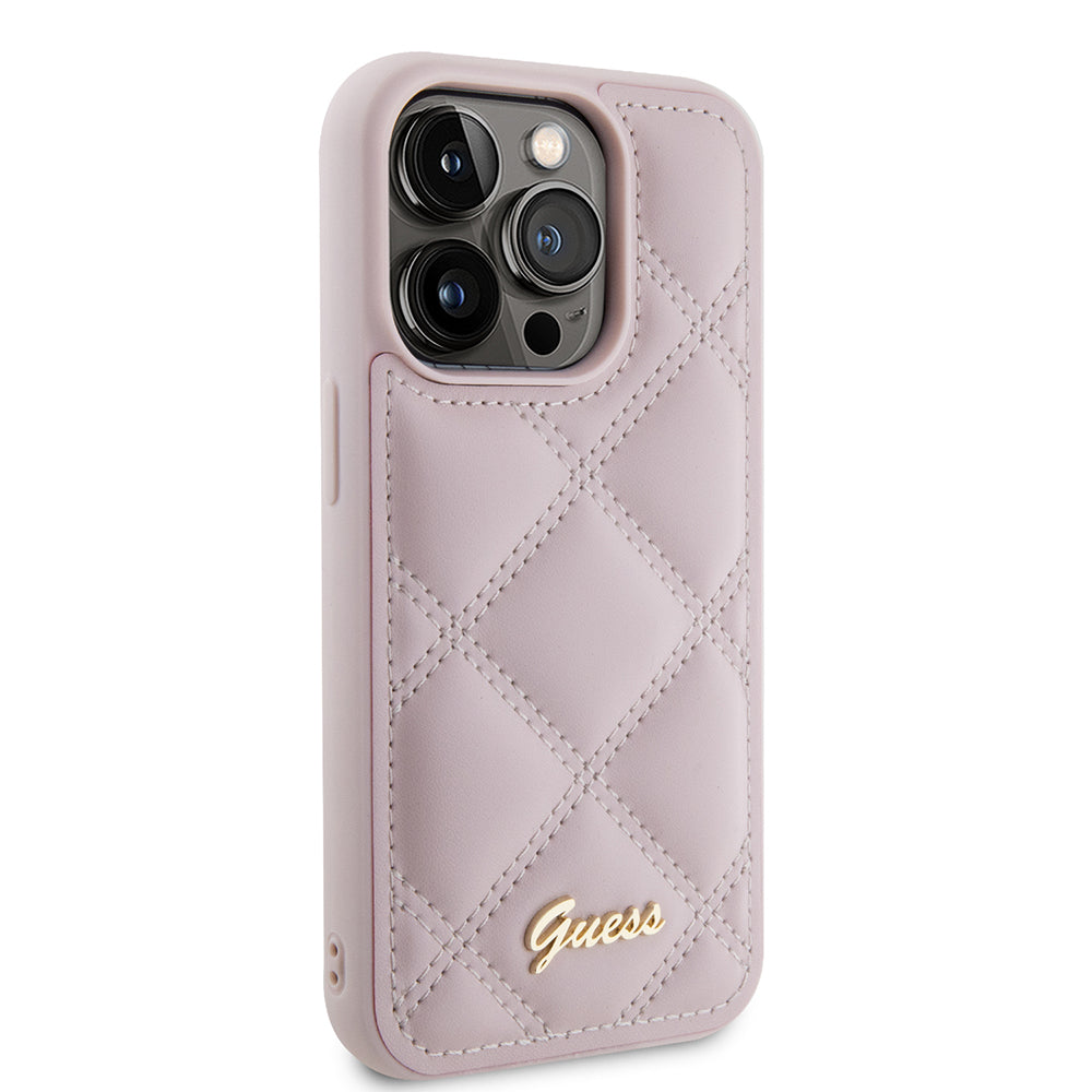 Hülle für Apple iPhone 15 Pro, Guess, Quilted Metal Logo, Rosa