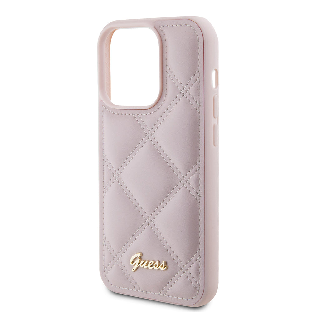 Hülle für Apple iPhone 15 Pro, Guess, Quilted Metal Logo, Rosa