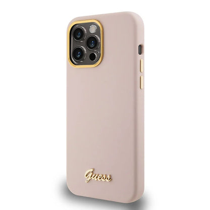 Case for Apple iPhone 15 Pro, Guess, Script Metal Logo & Frame, Light Pink