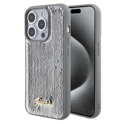 Hülle für Apple iPhone 15 Pro, Guess, Sequin Script Metal, Silber