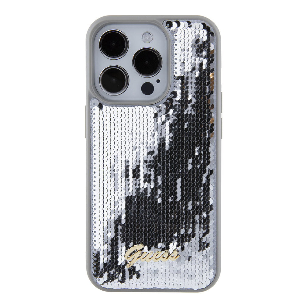 Hülle für Apple iPhone 15 Pro, Guess, Sequin Script Metal, Silber