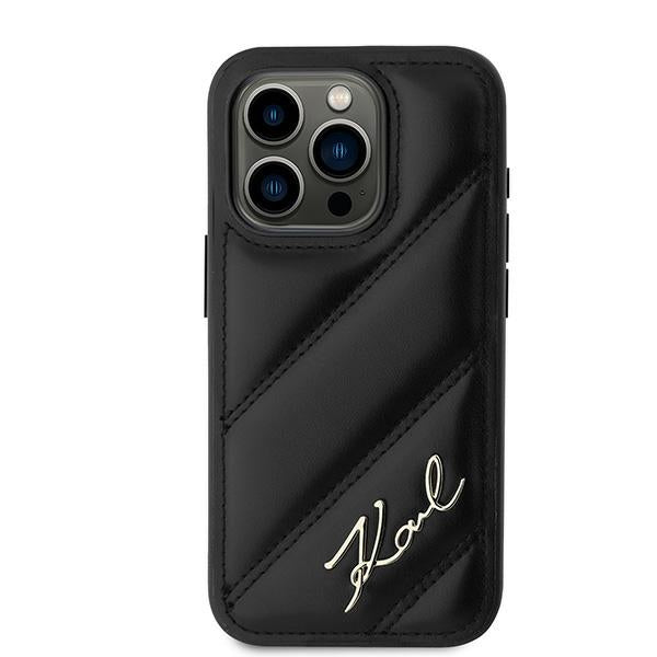 Hülle für Apple iPhone 15 Pro, Karl Lagerfeld, Diagonal Quilted Script, Schwarz