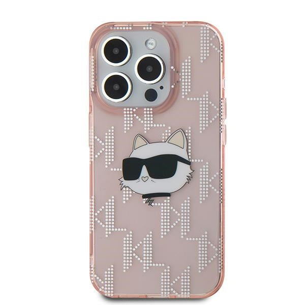 Case for Apple iPhone 15 Pro, Karl Lagerfeld, IML Luxury Monogram Choupette's Head, Pink