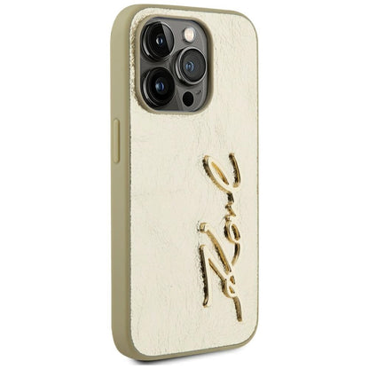 Hülle für Apple iPhone 15 Pro, Karl Lagerfeld, Metal Signature, Gold