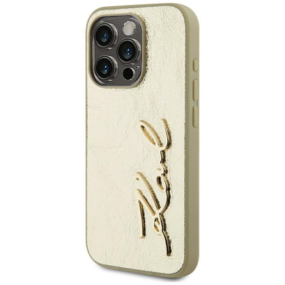 Hülle für Apple iPhone 15 Pro, Karl Lagerfeld, Metal Signature, Gold