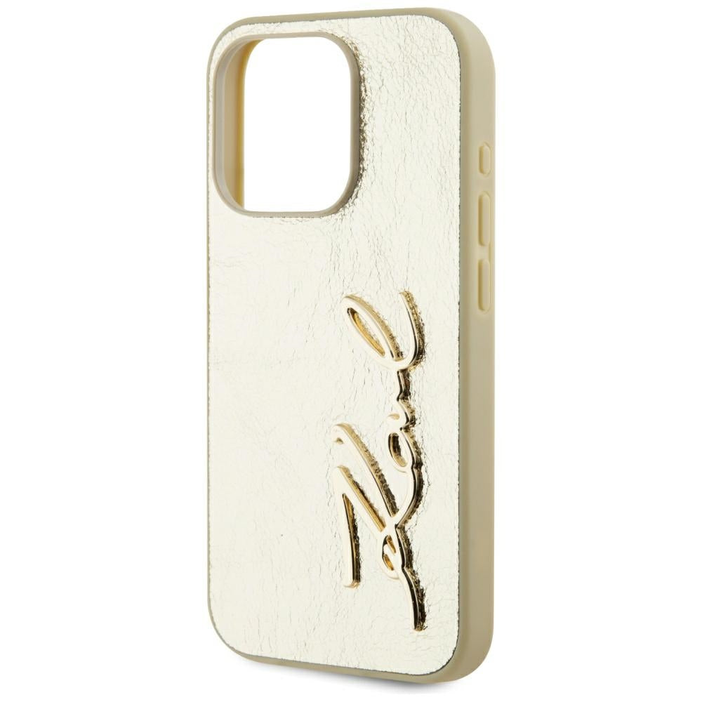 Hülle für Apple iPhone 15 Pro, Karl Lagerfeld, Metal Signature, Gold
