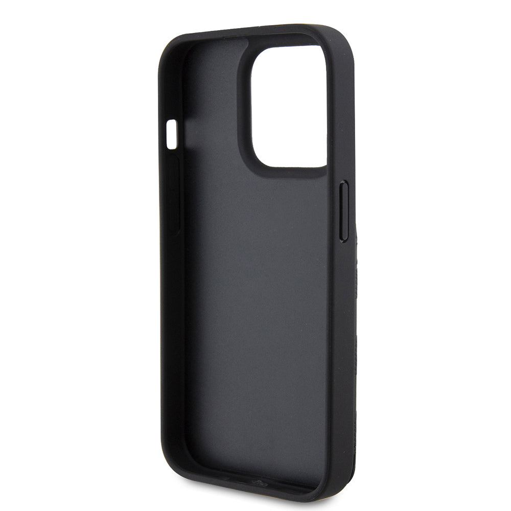 Hülle für Apple iPhone 15 Pro, Karl Lagerfeld, Saffiano Kartenfächer und Ständer Monogramm Choupette, Schwarz