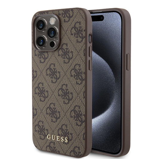 Case for Apple iPhone 15 Pro Max, Guess, 4G Metal Gold Logo, Brown