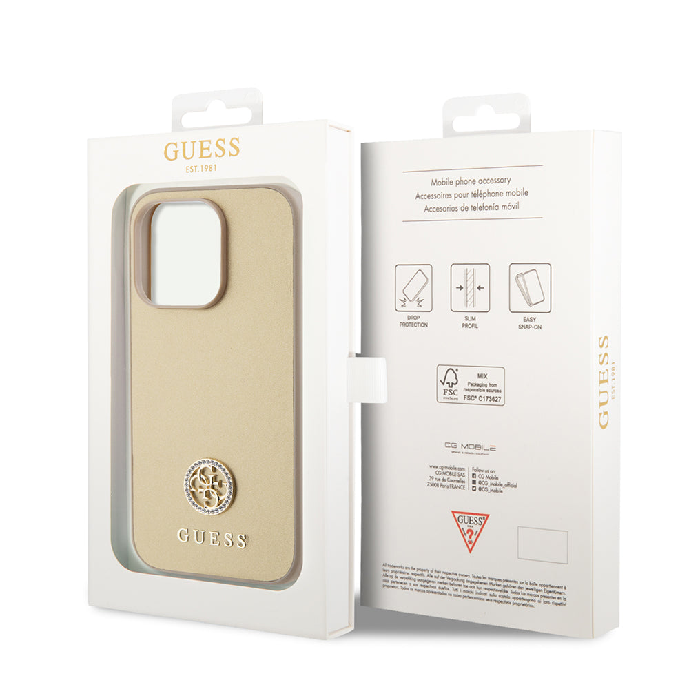 Hülle für Apple iPhone 15 Pro Max, Guess, 4G Strass Metal Logo, Gold