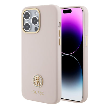 Hülle für Apple iPhone 15 Pro Max, Guess, 4G Strass Metal Logo, Rosa