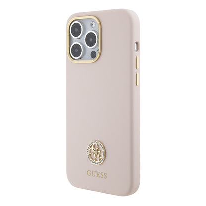 Hülle für Apple iPhone 15 Pro Max, Guess, 4G Strass Metal Logo, Rosa