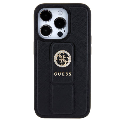 Hülle für Apple iPhone 15 Pro Max, Guess, Grip Stand 4G Saffiano Strass, Schwarz