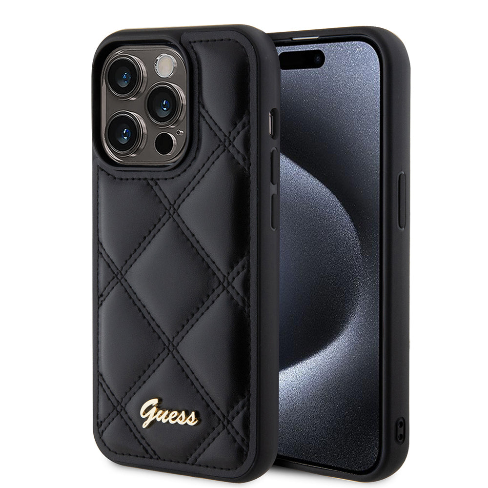 Hülle für Apple iPhone 15 Pro Max, Guess, Quilted Metal Logo, Schwarz