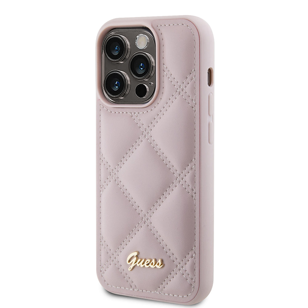 Hülle für Apple iPhone 15 Pro Max, Guess, Quilted Metal Logo, Rosa