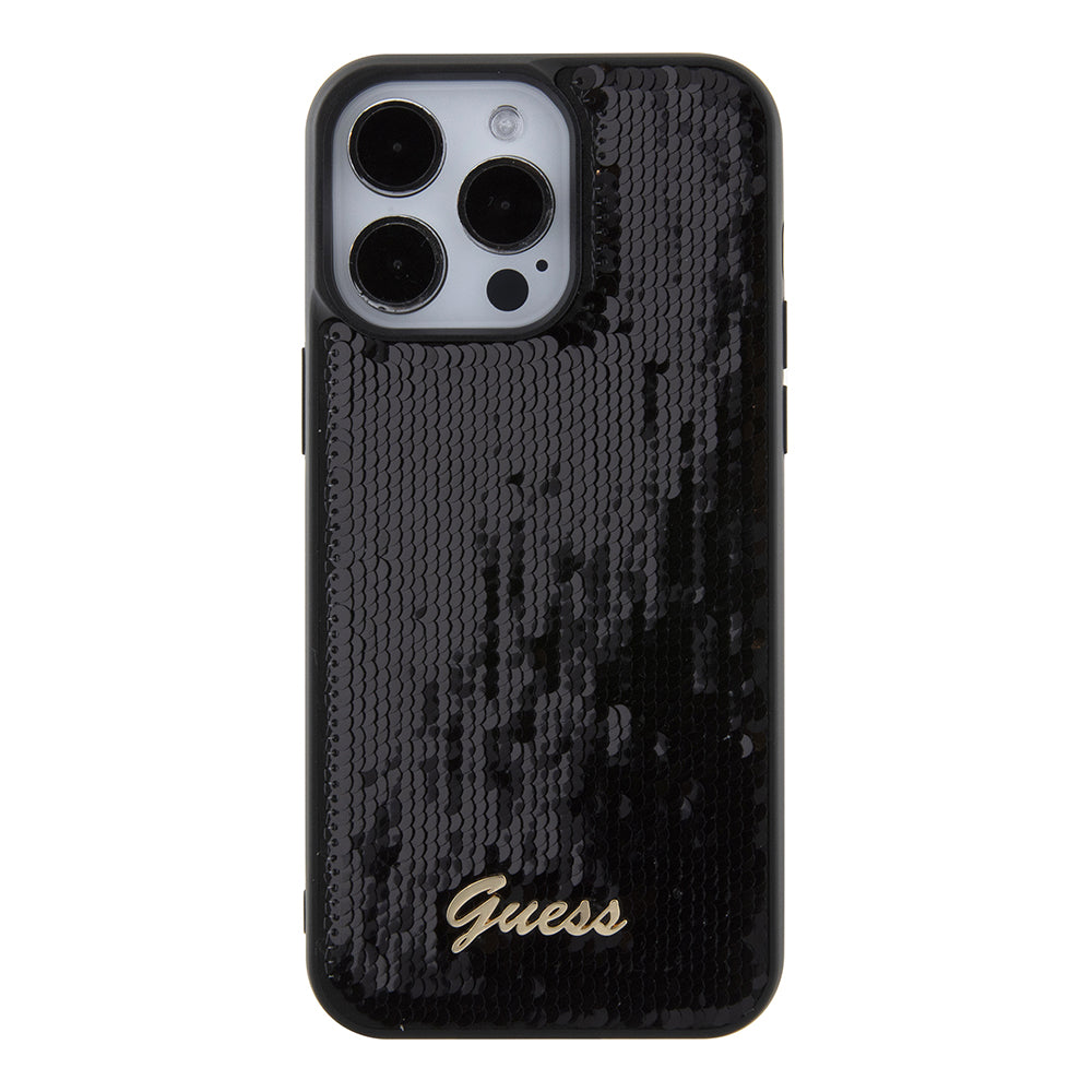 Hülle für Apple iPhone 15 Pro Max, Guess, Sequin Script Logo, Schwarz GUHCP15XPSFDGSK