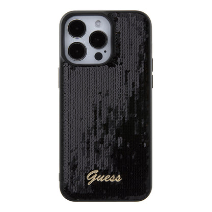 Hülle für Apple iPhone 15 Pro Max, Guess, Sequin Script Logo, Schwarz GUHCP15XPSFDGSK