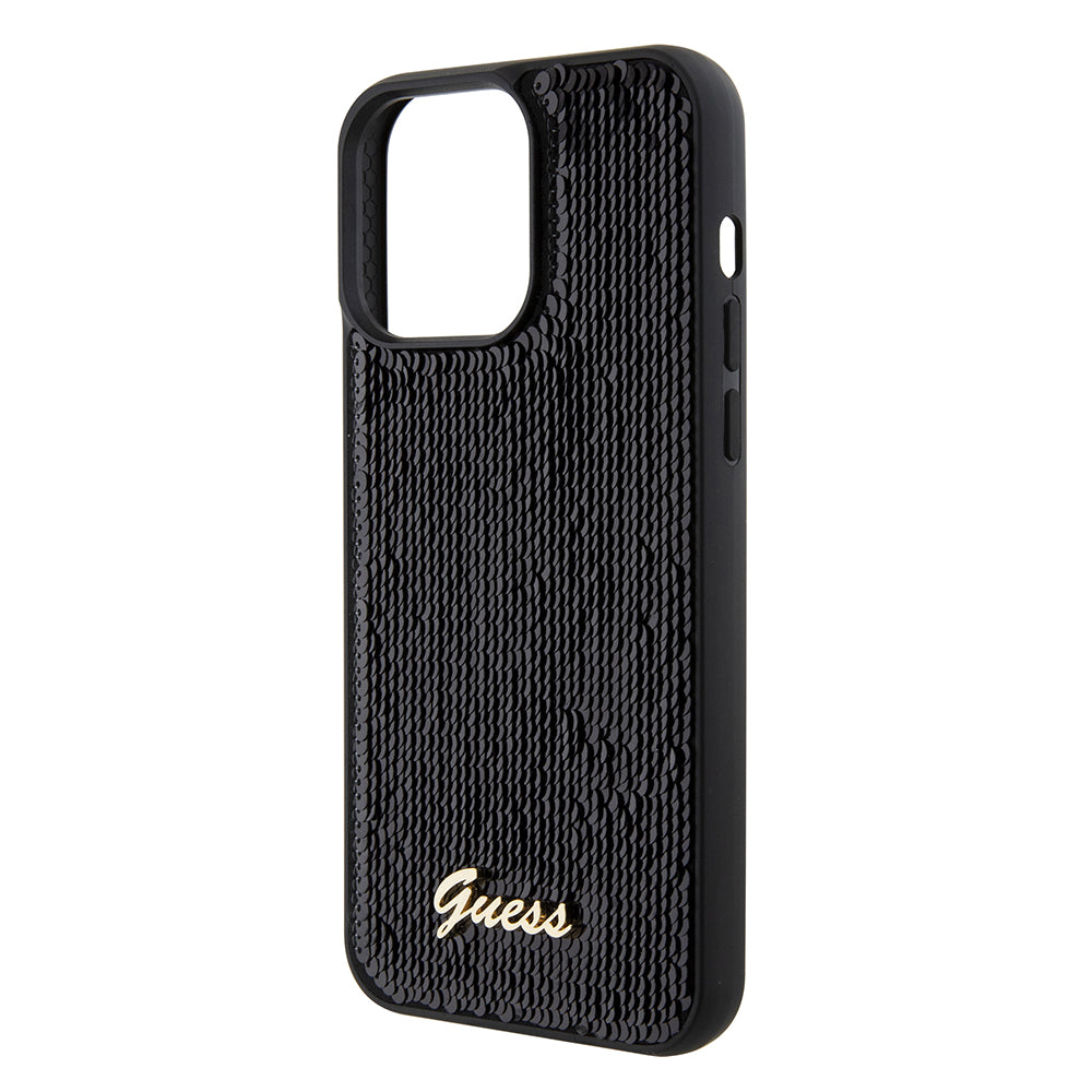 Hülle für Apple iPhone 15 Pro Max, Guess, Sequin Script Logo, Schwarz GUHCP15XPSFDGSK