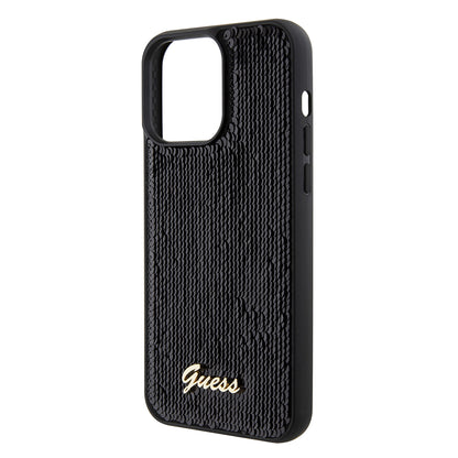 Hülle für Apple iPhone 15 Pro Max, Guess, Sequin Script Logo, Schwarz GUHCP15XPSFDGSK