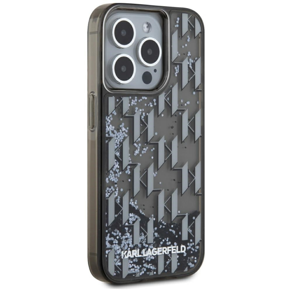 Hülle für Apple iPhone 15 Pro Max, Karl Lagerfeld, Liquid Glitter Monogram, Schwarz