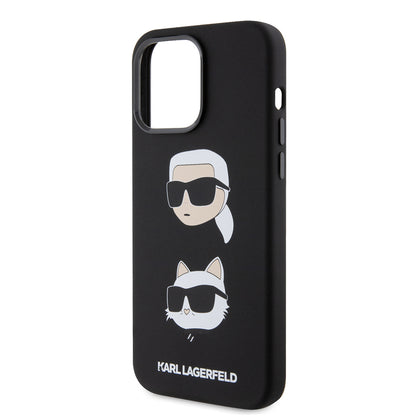 Hülle für Apple iPhone 15 Pro Max, Karl Lagerfeld, Silikon Karl & Choupette Köpfe, Schwarz