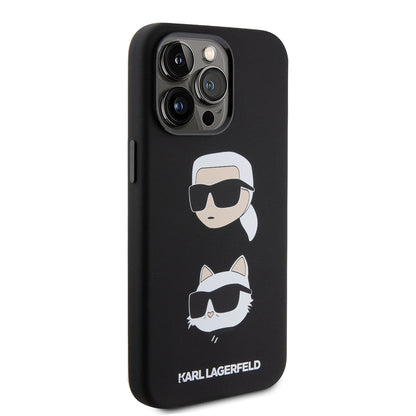 Hülle für Apple iPhone 15 Pro Max, Karl Lagerfeld, Silikon Karl & Choupette Köpfe, Schwarz