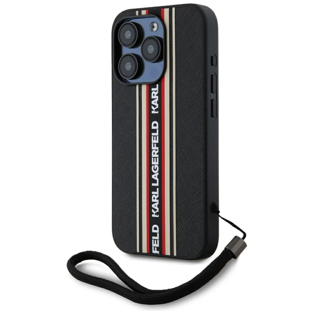 Hülle für Apple iPhone 15 Pro Max, Karl Lagerfeld, Saffiano Athleisure Stripes with Strap, Rosie