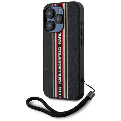 Hülle für Apple iPhone 15 Pro Max, Karl Lagerfeld, Saffiano Athleisure Stripes with Strap, Rosie