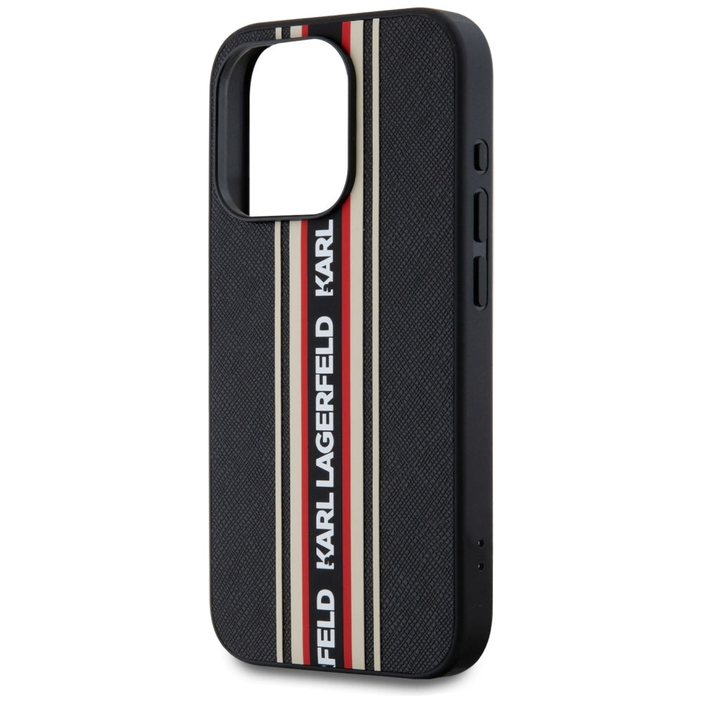 Hülle für Apple iPhone 15 Pro Max, Karl Lagerfeld, Saffiano Athleisure Stripes with Strap, Rosie